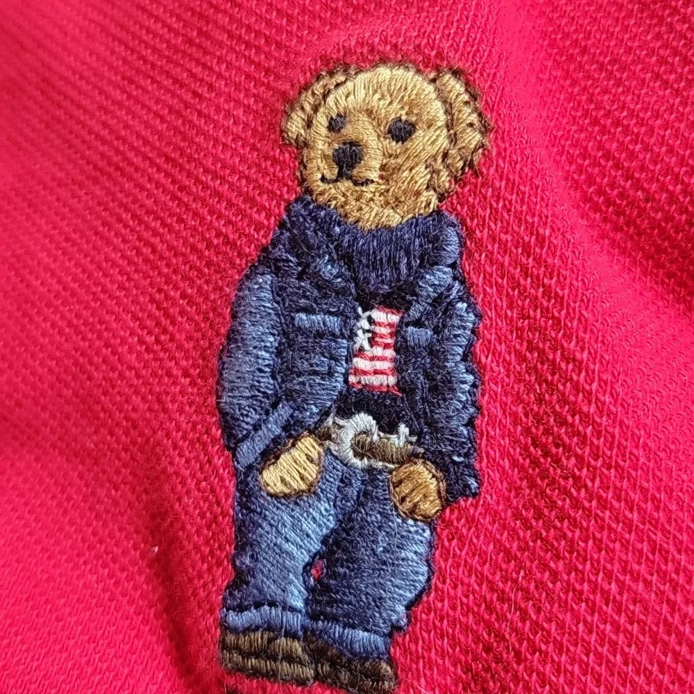 Polo by Ralph Lauren Red Classic Fit Bear Wearing Flag Sweater Short Sleeve Polo